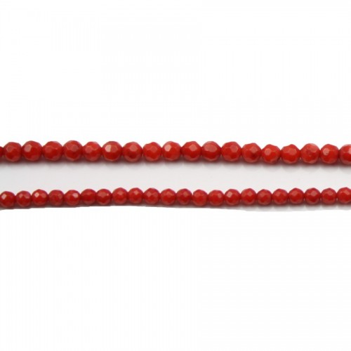 Red colored round faceted sea bamboo 3mm x 20pcs 