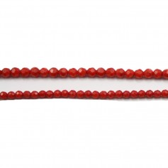 Red colored round faceted sea bamboo 6mm x 6pcs 