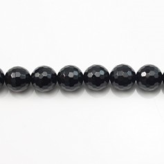 Black Agate Round Faceted 16mm x 40cm