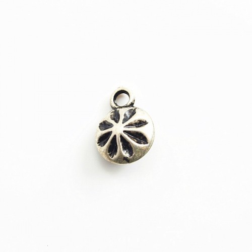 Round charm with flower grave silver tone 10mm x 2 pcs