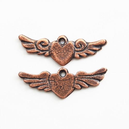Heart with wing charm old copper tone 23x8mm x 2pcs