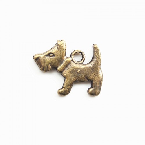 Dog charm bronze tone 15mm x 2 pcs