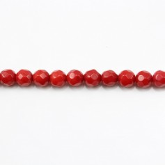 Red colored round faceted sea bamboo 3mm x 40cm 