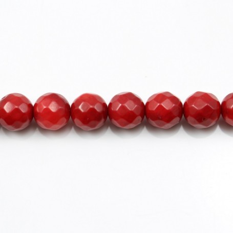 Red colored round faceted sea bamboo 8mm x 40cm 