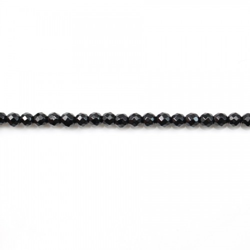 Ónix negro, redondo facetado, 3mm x 40cm