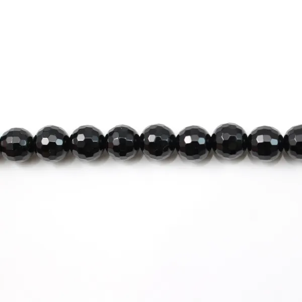 Vintage Black Agate Round Beaded Necklace – 18 Inch, Silver Plated, Handmade