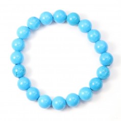 Round Blue Reconstituted Turquoise Bracelet 8mm - Elastic x 1pc