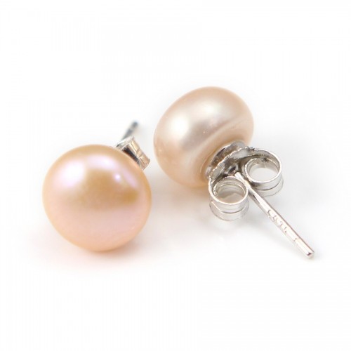 Earring silver 925 saumon Freshwater cultured Pearl 8mm x 2pcs