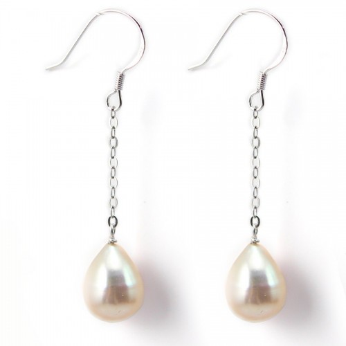 Boucles d'oreilles : perles de culture d'eau douce & chaîne argent 925 x 2pcs