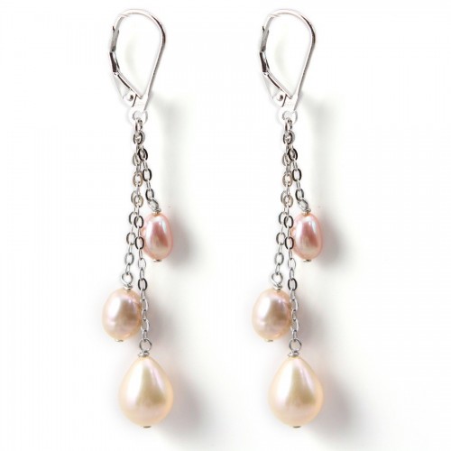 Earrings: freshwater pearls & sleeper and silver chain 925 x 2pcs