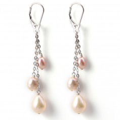 Boucles d'oreilles : perles de culture d'eau douce & dormeuse et chaîne argent 925 x 2pcs