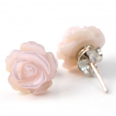 Boucle d'oreille argent 925 nacre rose en fleur 10mm x 2pcs