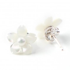 Boucle d'oreille argent 925 nacre blanc en fleur 12mm x 2pcs