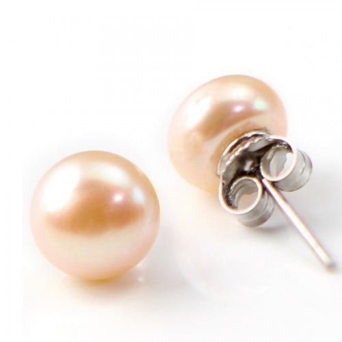 Earring Silver 925 cultured pearl freshwater rose 7MM X2pcs