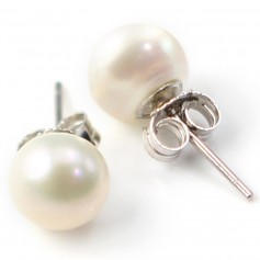 Silver earring 925 white freshwater pearl 8mm x 2pcs