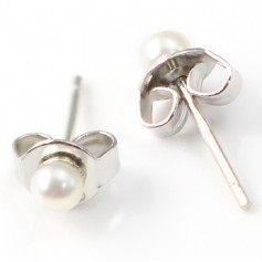Silver earring 925 white freshwater pearl 3mm X 2pcs