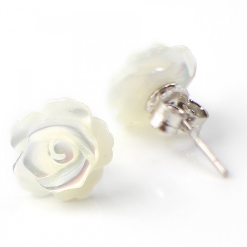 Earring silver 925 white shell flower 10mm X2pcs