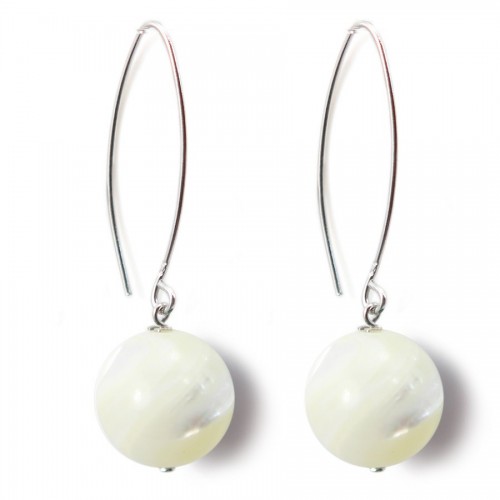 Silver earring 925 white mother of pearl 12mm x 2pcs