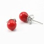 Earrings : tinted red sea bamboo & silver 925 6mm x 2pcs