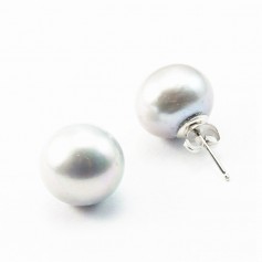 Boucle d'oreille argent 925 perle de culture d'eau douce grise 14mm x 2pcs