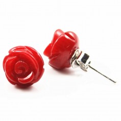 925 silver earring Bamboo Flower Sea Red Hue 10mm x 2pcs