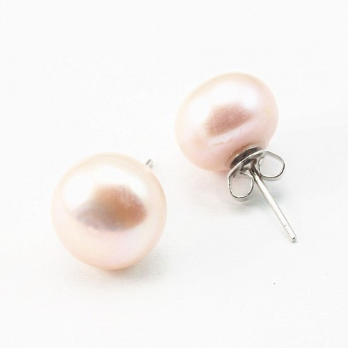 Pendiente plata 925 perla rosa de agua dulce 12-13mm x 2 piezas