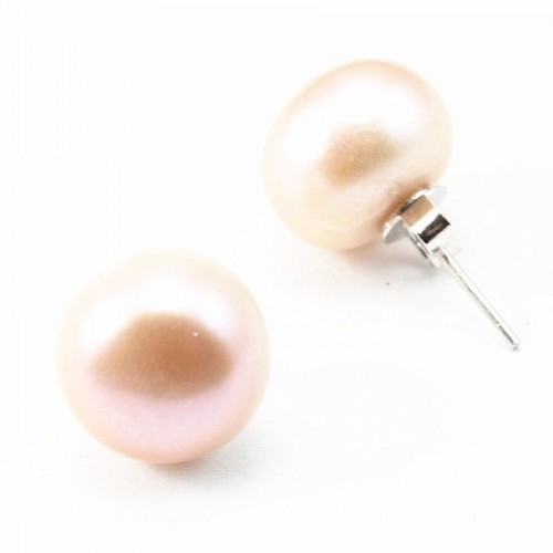 Silver earring 925 pink freshwater pearl 12-13mm x 2pcs