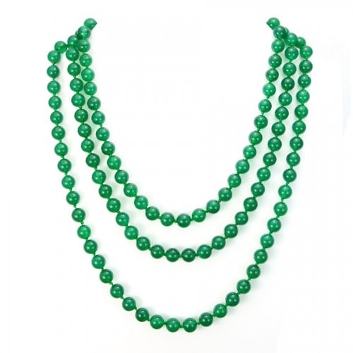 Necklace  green agate round  8.5mm  130cm 