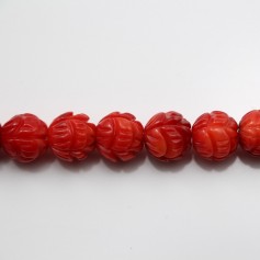 Red colored flower sea bamboo 8mm X 4pcs