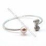 Rhodium 925 sterling silver and zirconium 58mm flexible bangle for half-driled beads x 1pc