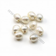Freshwater cultured pearl, white, olive/irregular, 7-8mm x 1pc