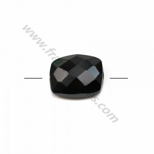 Black agate rectangular faceted 8x10mm x 1pc