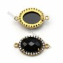 Faceted oval black spinel set in gold-plated silver with zirconium 13x17mm x 1pc