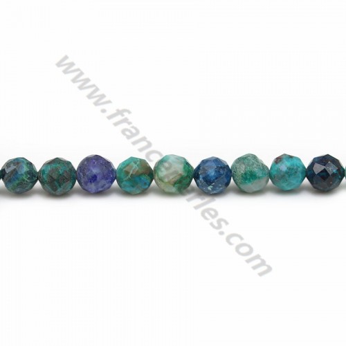 Azurite chrysocolla, in faceted round shape, in size of 5mm x 39cm