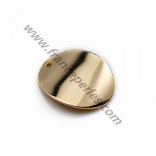 Breloque de forme ovale 22.5*19mm, doré à l'or fin sur laiton x 4pcs 