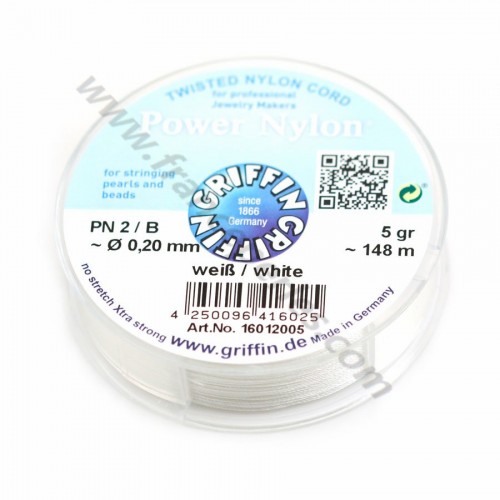White nylon power bead cord 0.20mm x 148m