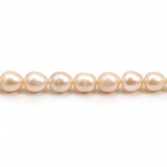Salmon freshwater cultured pearl, olive shape 8-9mm x 39cm