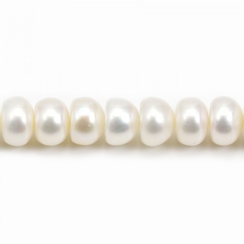 Perles d'eau douce blanches rondelles sur fil 8-9mm x 40cm