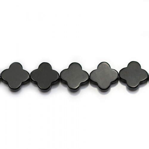 Ágata negra, forma de trébol, 10mm x 4pcs