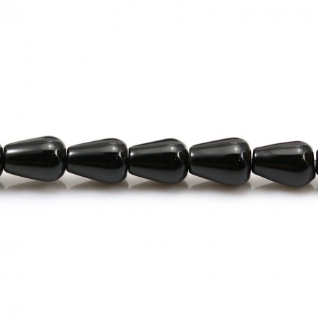 Agate in black color, in shape of a drop, 6 * 9mm x 6pcs