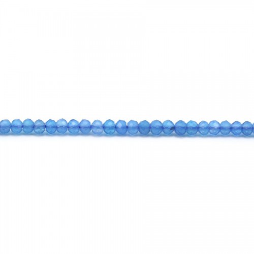 Ágata tingida de azul, forma redonda facetada, tamanho 2x3mm x 20pcs