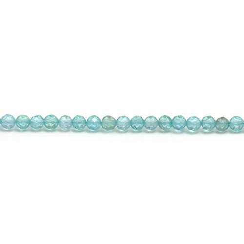 Apatite light blue color, in round faceted shape, 3mm x 40cm