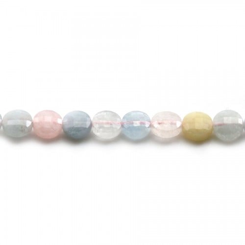 Mixed morganite and aquamarine, in faceted round flat shape 6mm x 39cm