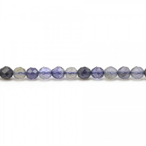 Cordierita (Iolita) azul-violeta, redonda facetada, tamaño 4mm x 40cm