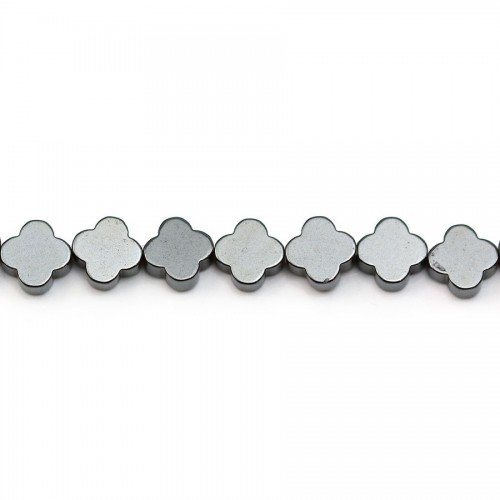 Hématite gris métallisé, en forme de trèfle, 8mm x 40cm