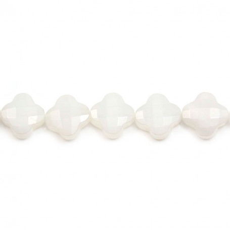 White jade clover faceted 13 mm x 2pcs