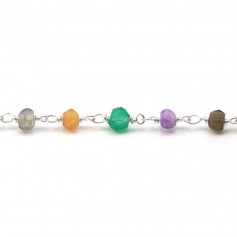 Silver chain with mixed stones, 2.5 * 4mm x 20cm