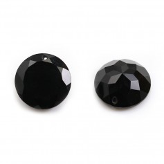 Black agate pendant, round faceted shape, 15mm x 1pc