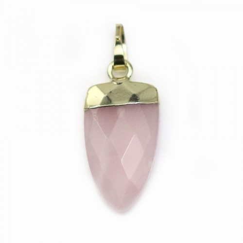 Pendentif en quartz rose, serti en métal doré, 10 * 18mm x 1pc