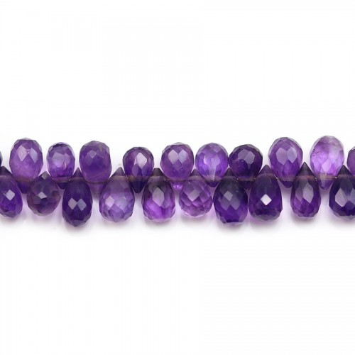 Amethyst, in the shape of faceted briolette, 5.5 * 8.5mm x 22cm